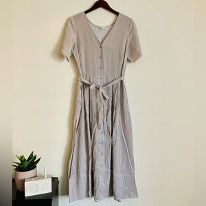 Vetta The Button Up Midi Dress in Taupe Stripe